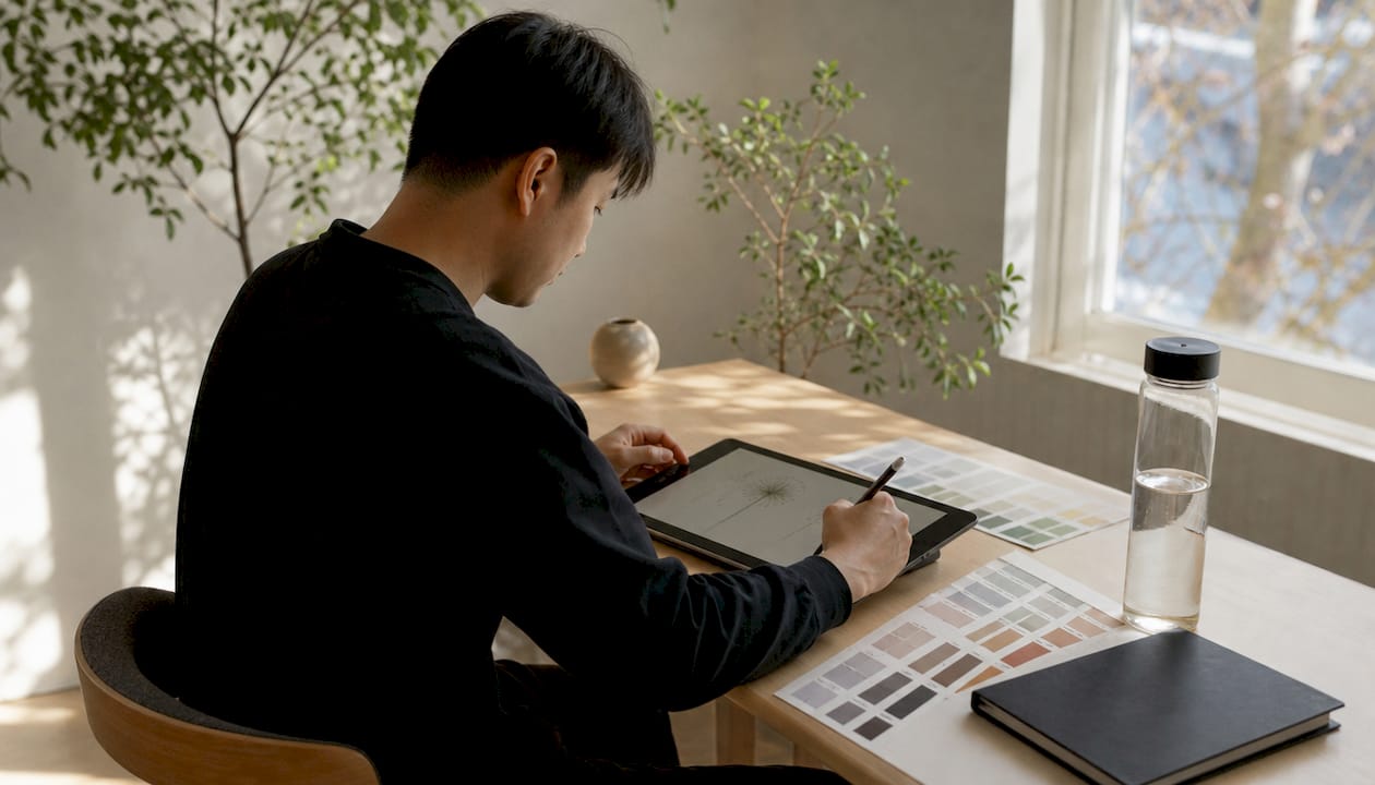 Designer hands working on branding consistency