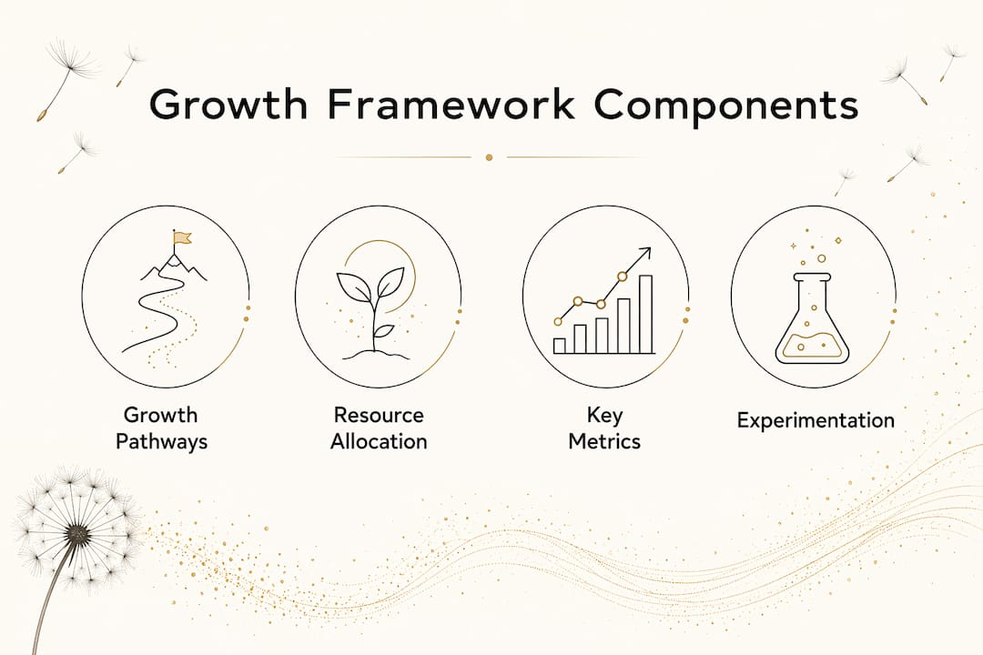 Infographic of business growth framework core components in pyramid layout