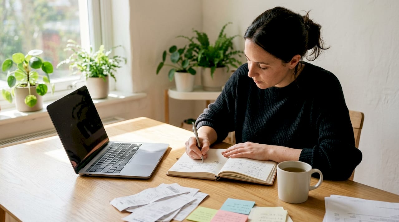 Entrepreneur planning business growth at home desk