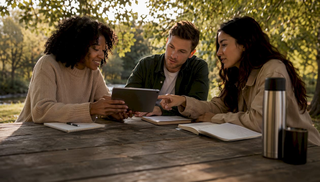 Diverse team collaborating on AI productivity tools