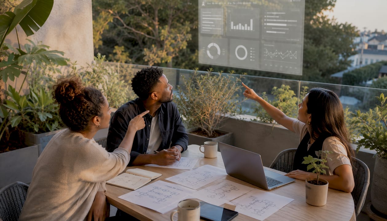 Team discussing automation for time savings at café