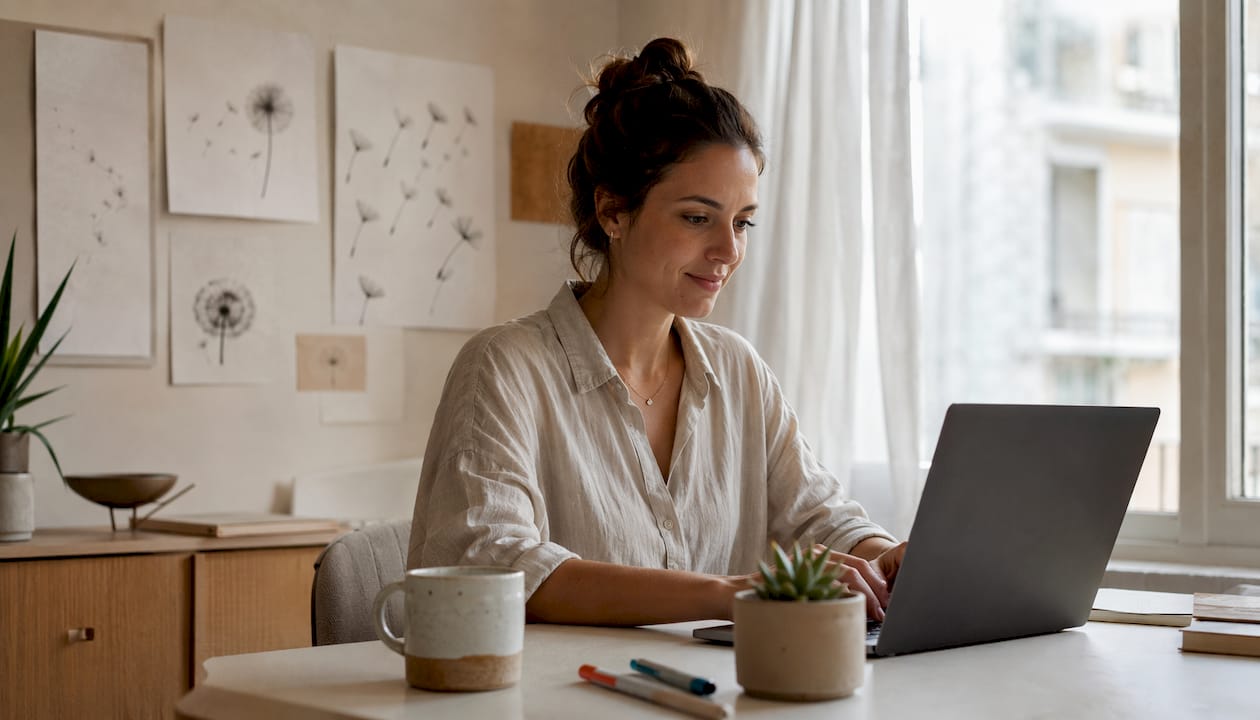 Small business owner working at home office laptop
