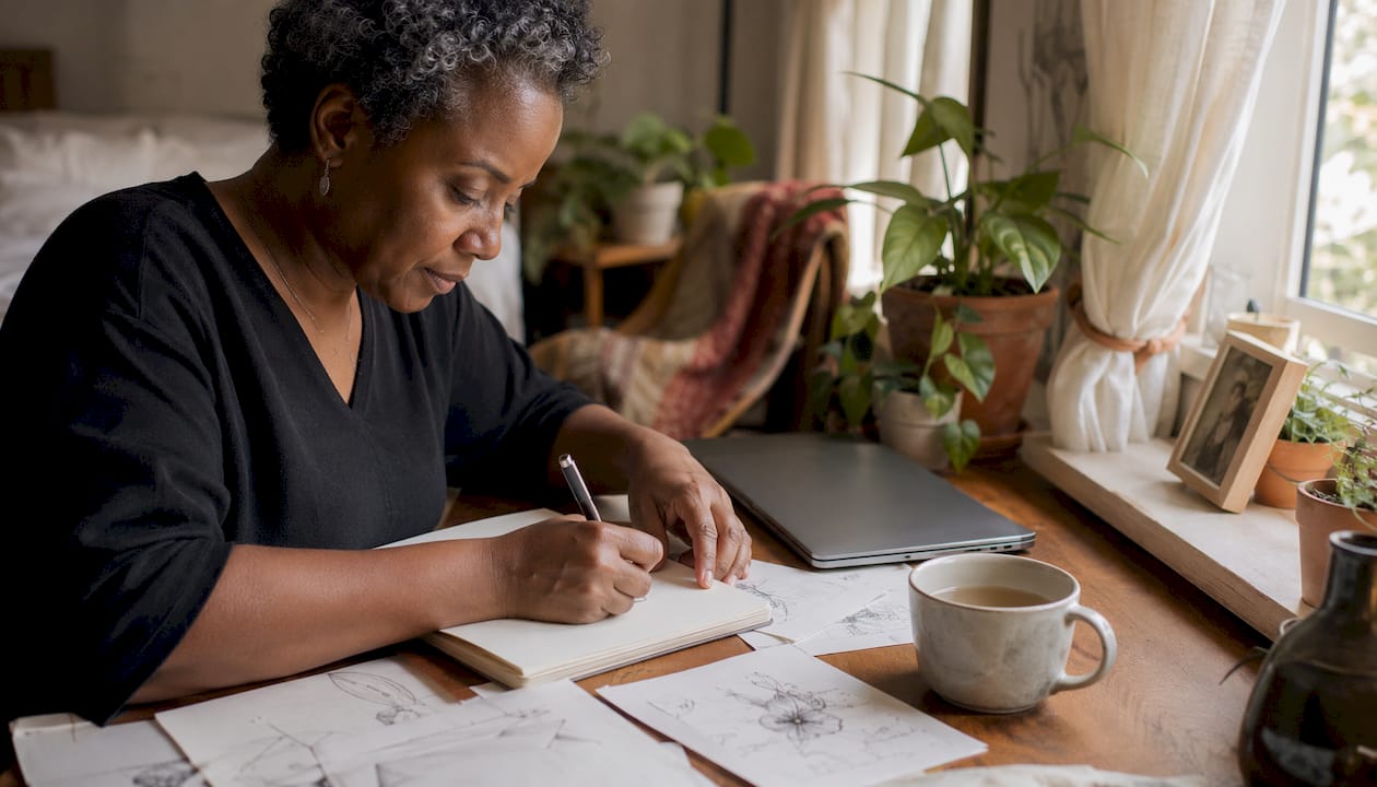 Woman planning AI strategy at home office desk