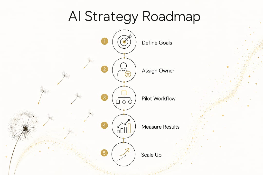 Infographic with five-step AI strategy roadmap