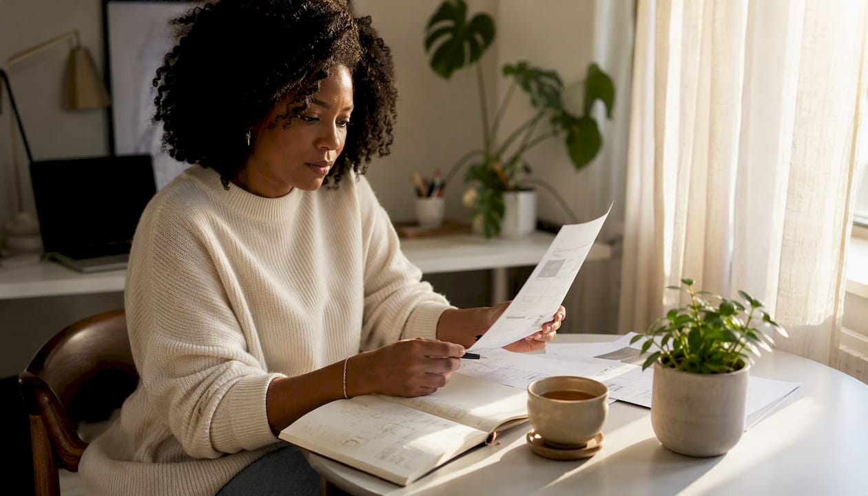 Freelancer reviewing website design budget documents