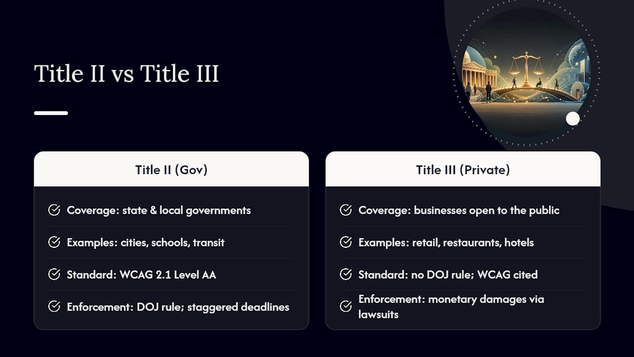 Comparison of Title II and Title III ADA compliance