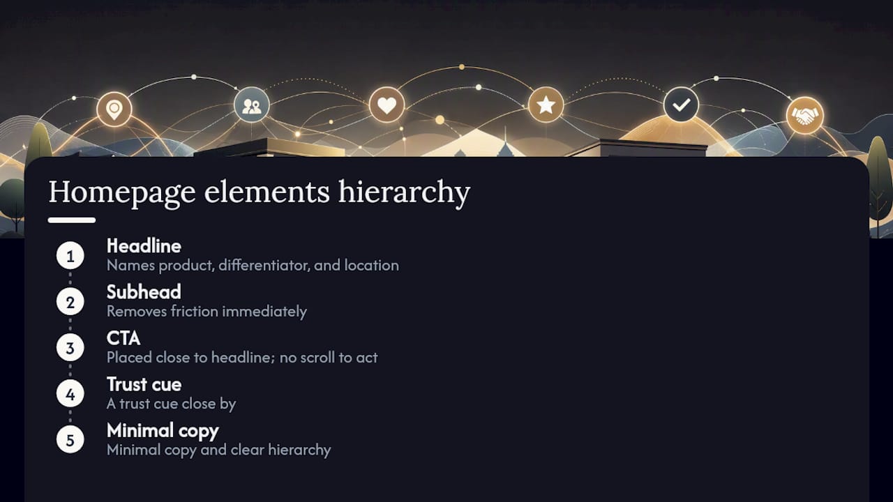 Diagram of local homepage copy hierarchy and layout