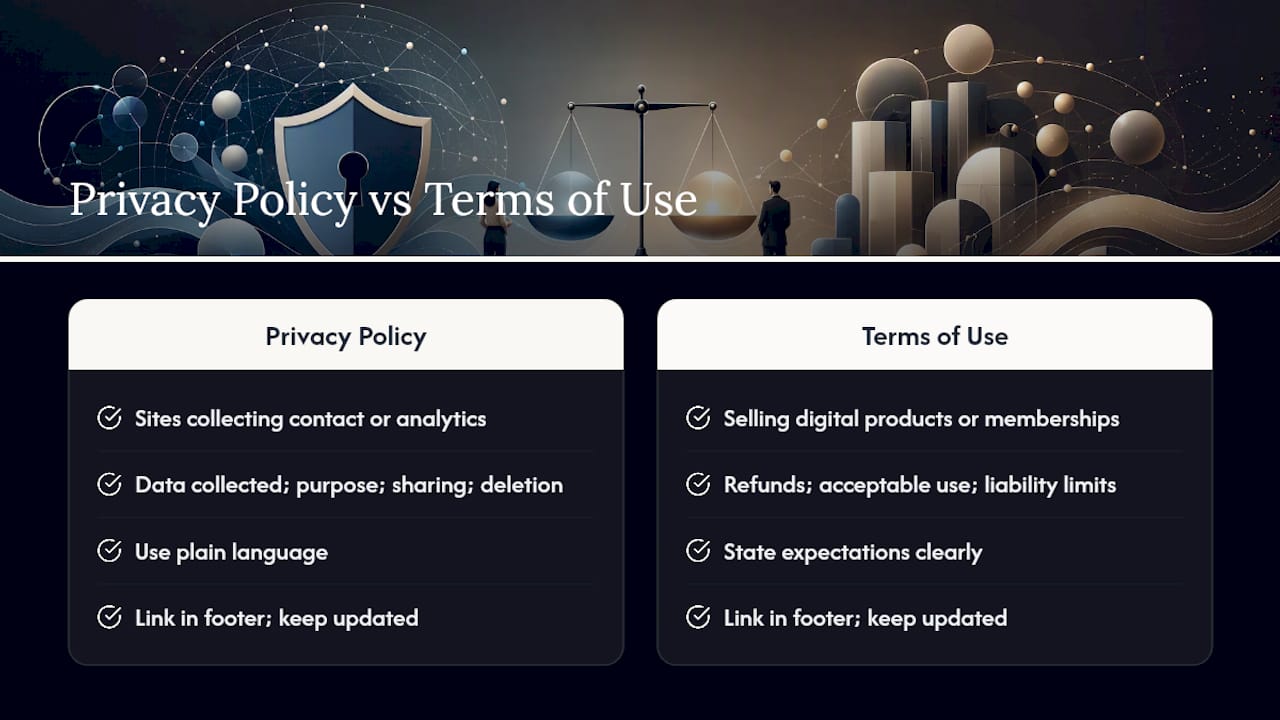 Privacy Policy and Terms of Use: The Pages Nobody Reads But Everyone Needs — overview diagram