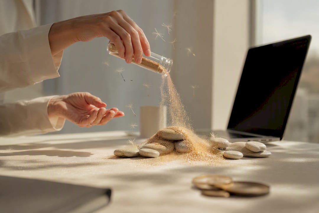 Hands pouring golden sand representing bottleneck removal