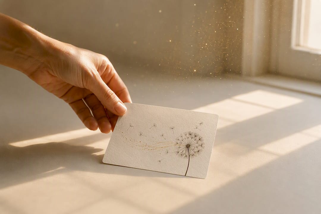Hand placing single case study card on table