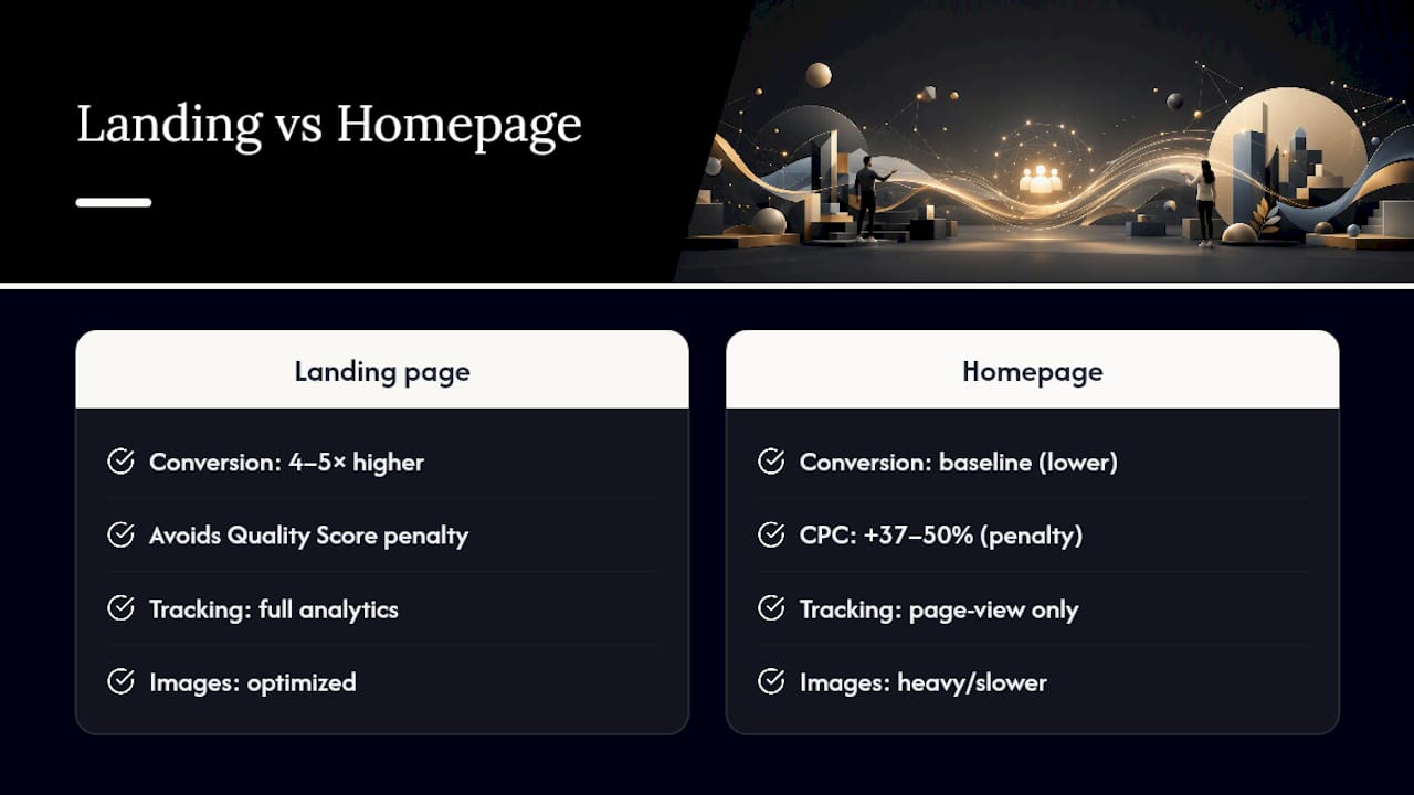Landing page and homepage conversion comparison