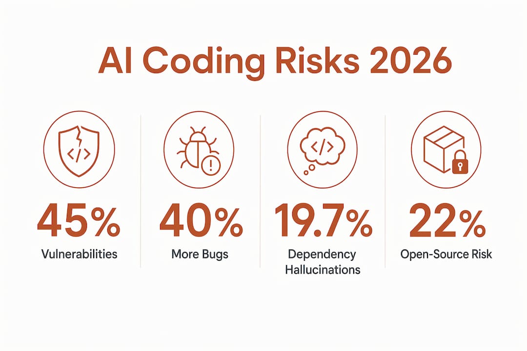 Infographic showing AI coding risks statistics overview