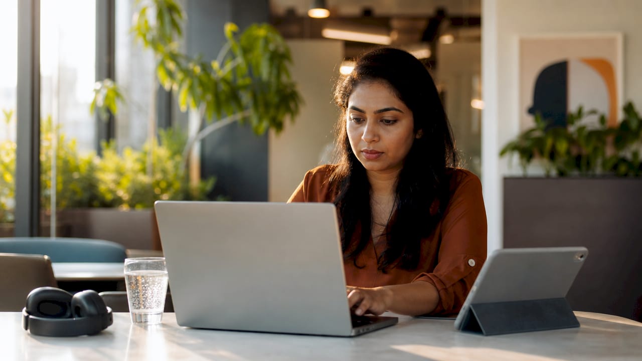 Software engineer typing code at home office