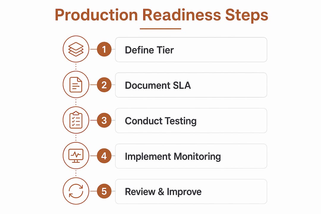 Infographic showing production readiness process steps