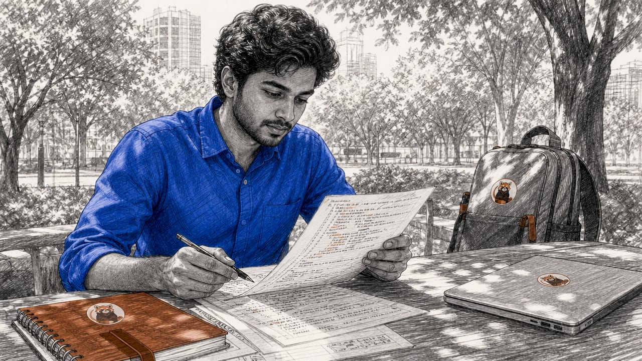 Developer reviewing printed AI-written code sheets