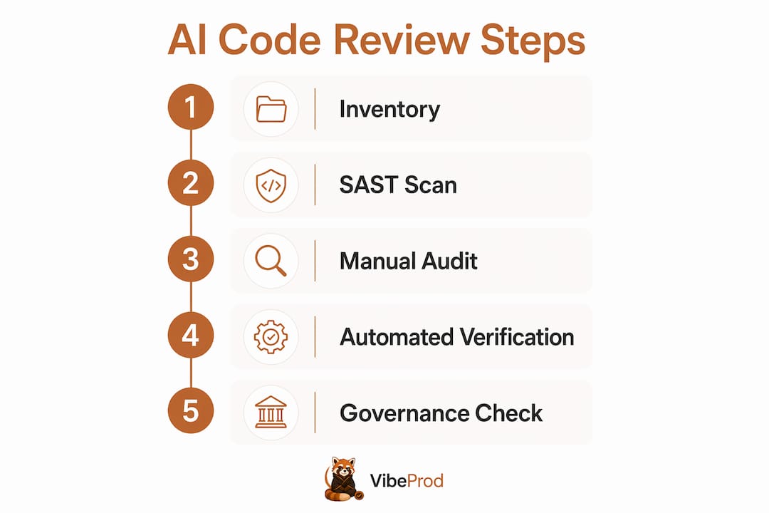 Infographic illustrating key steps in reviewing AI-generated code
