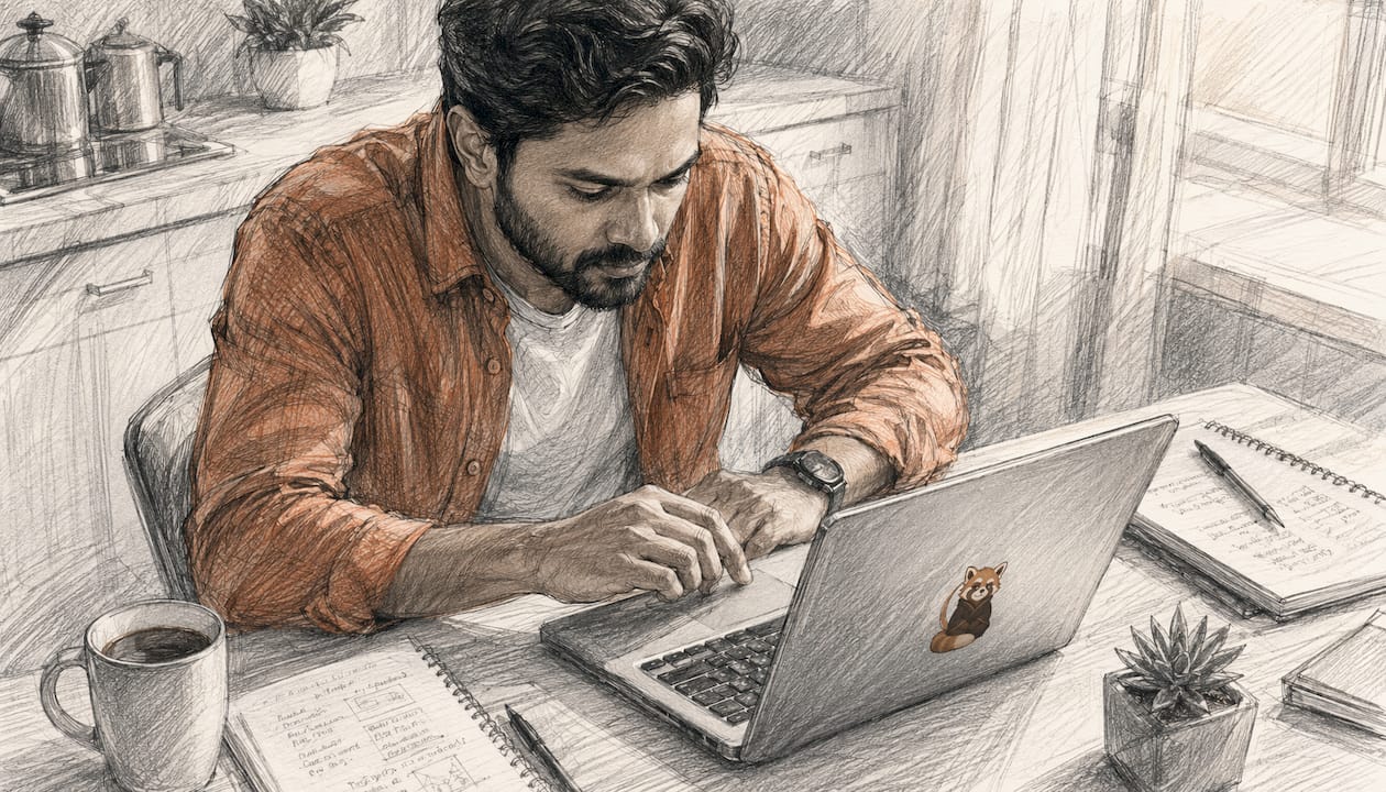 Developer reading instant code feedback at desk