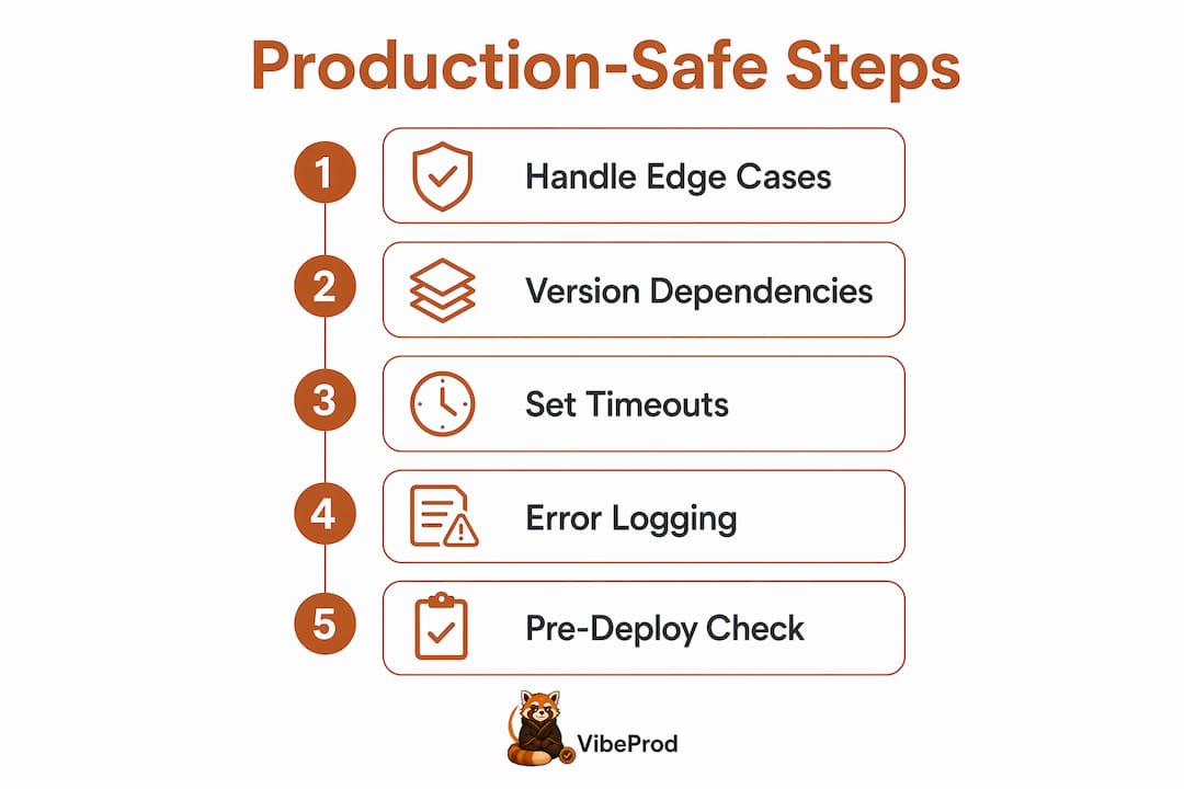 Infographic showing steps to production-safe code