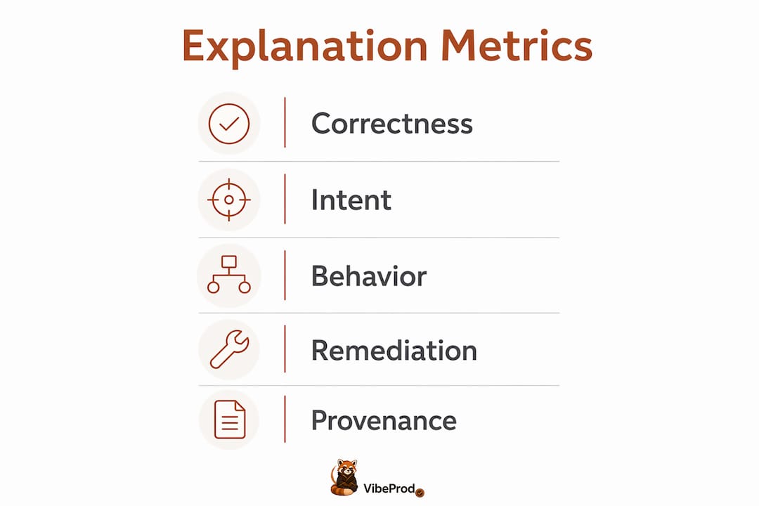 Infographic showing five key metrics to evaluate explanations