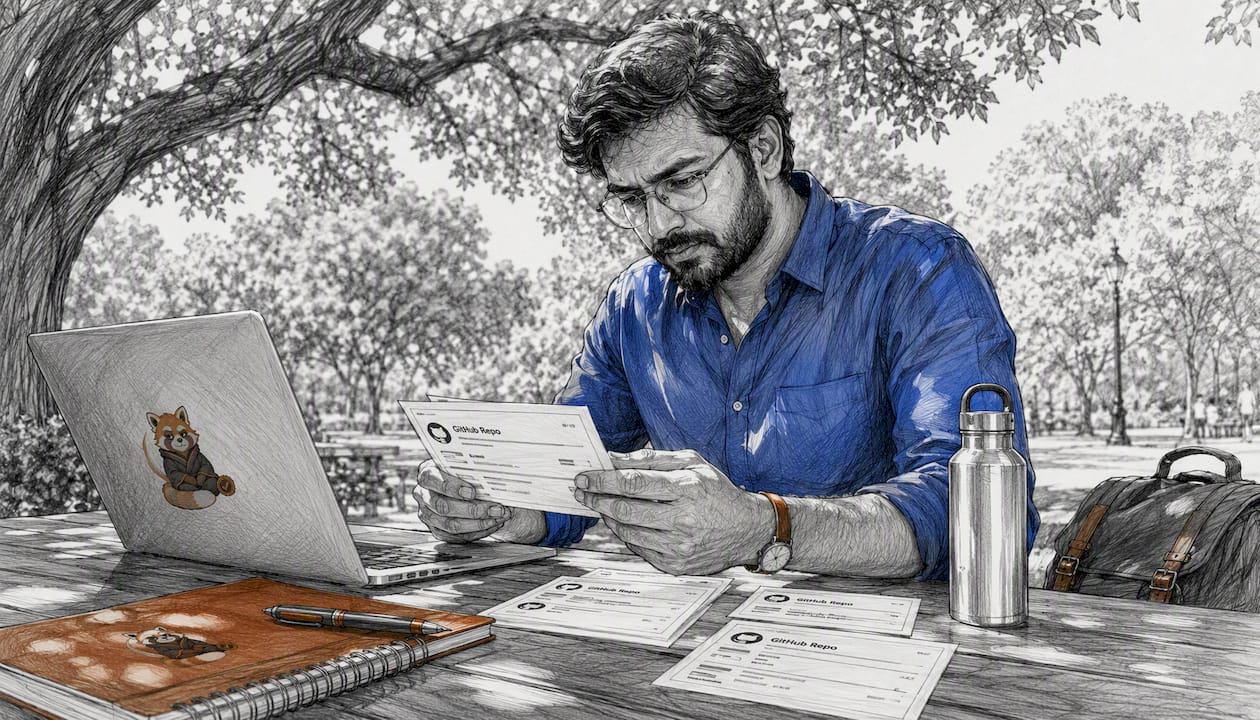 Developer working on laptop at home desk