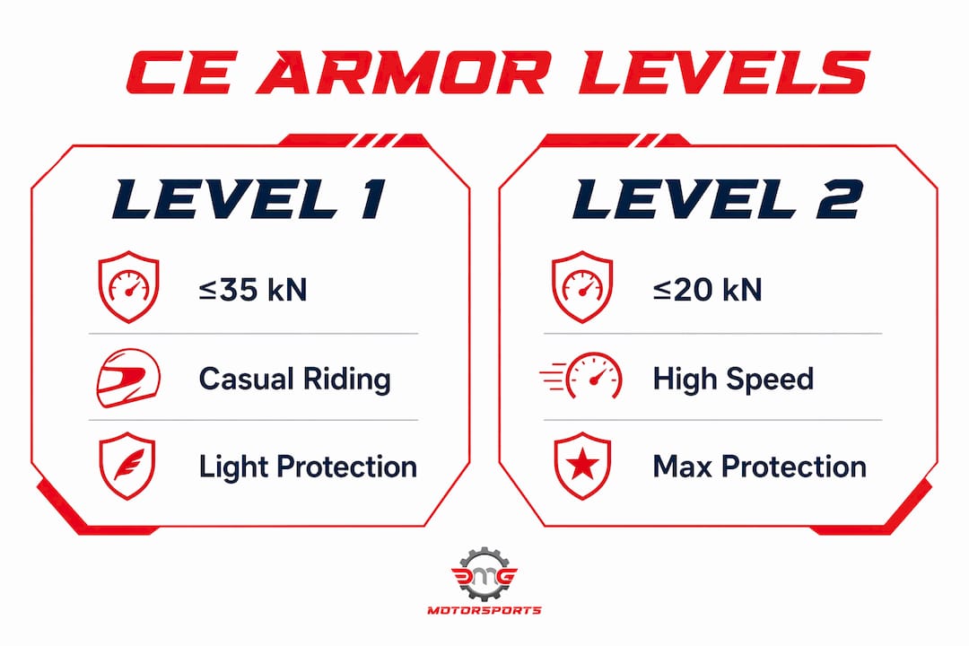 Infographic comparing CE Level 1 and Level 2 chest armor
