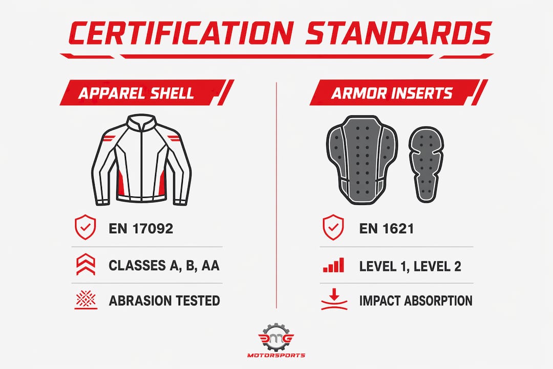 Infographic comparing apparel shell and armor certification standards