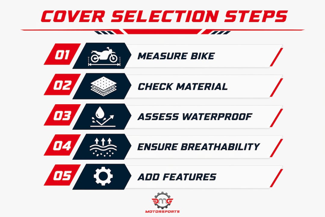 Infographic outlining motorcycle cover selection steps