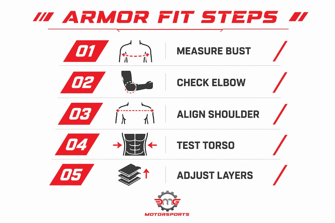 Infographic showing steps for proper armor fit