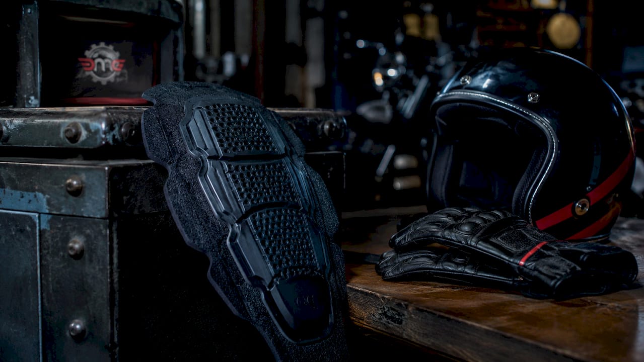 Detailed close-up of protective motorcycle jacket armor panel