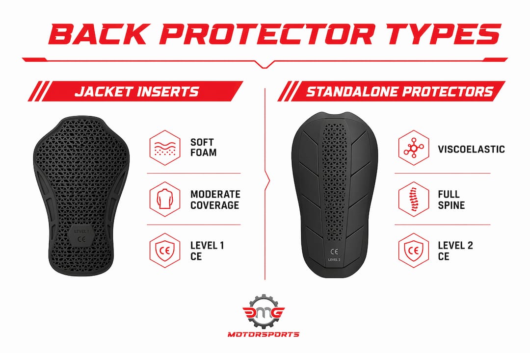 Infographic comparing jacket inserts and standalone back protectors