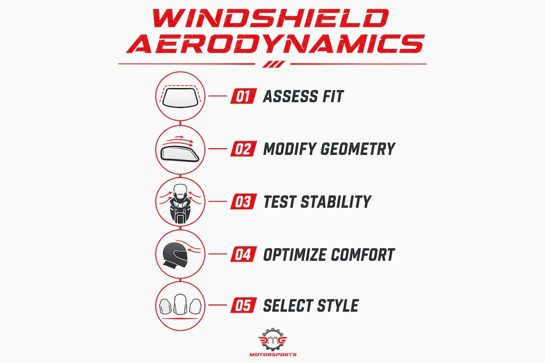 Infographic showing top five steps of windshield aerodynamics