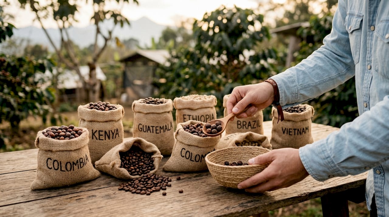 Selection of regional natural process coffee samples