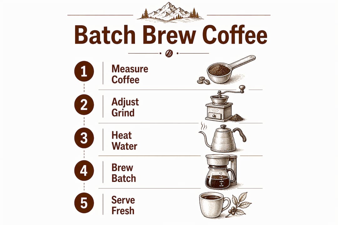 Infographic showing batch brew coffee process steps