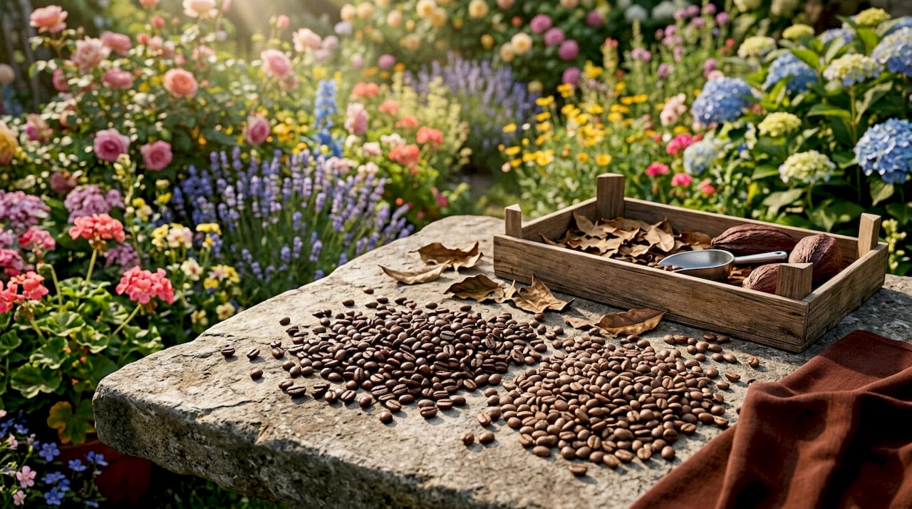 Close-up of roasted coffee beans showing details