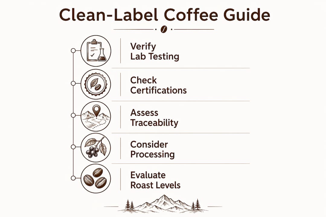 Infographic outlining steps to identify clean-label coffee