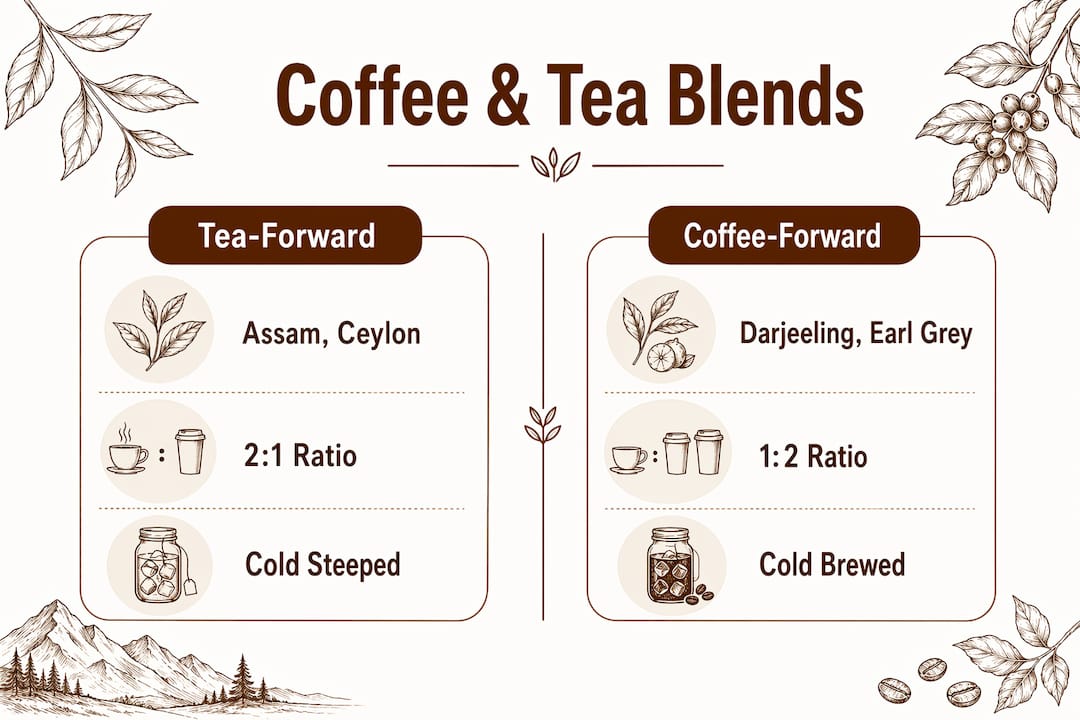 Infographic comparing tea-forward and coffee-forward blends