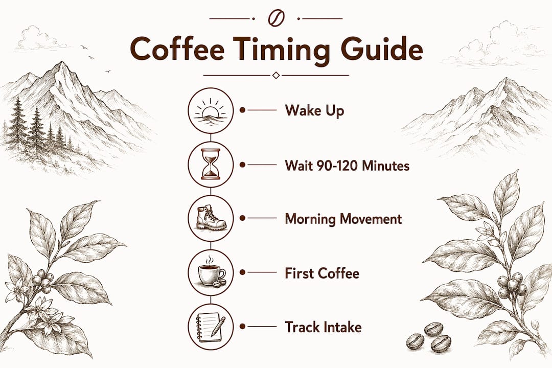 Infographic showing step-by-step coffee productivity timing