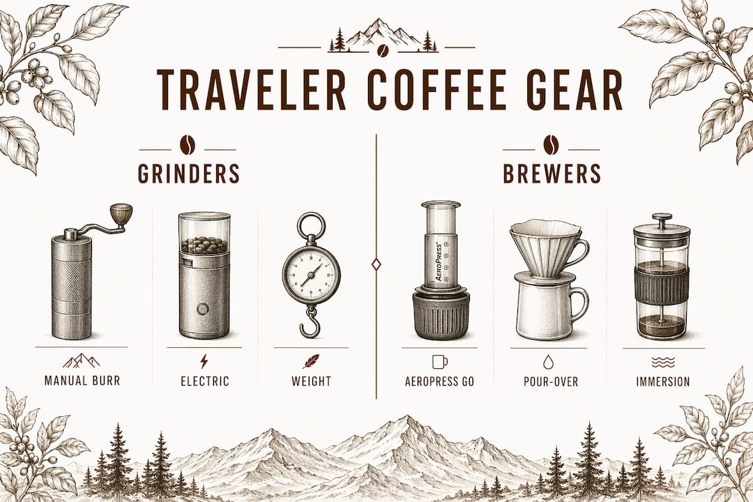 Infographic comparing coffee grinders and brewers