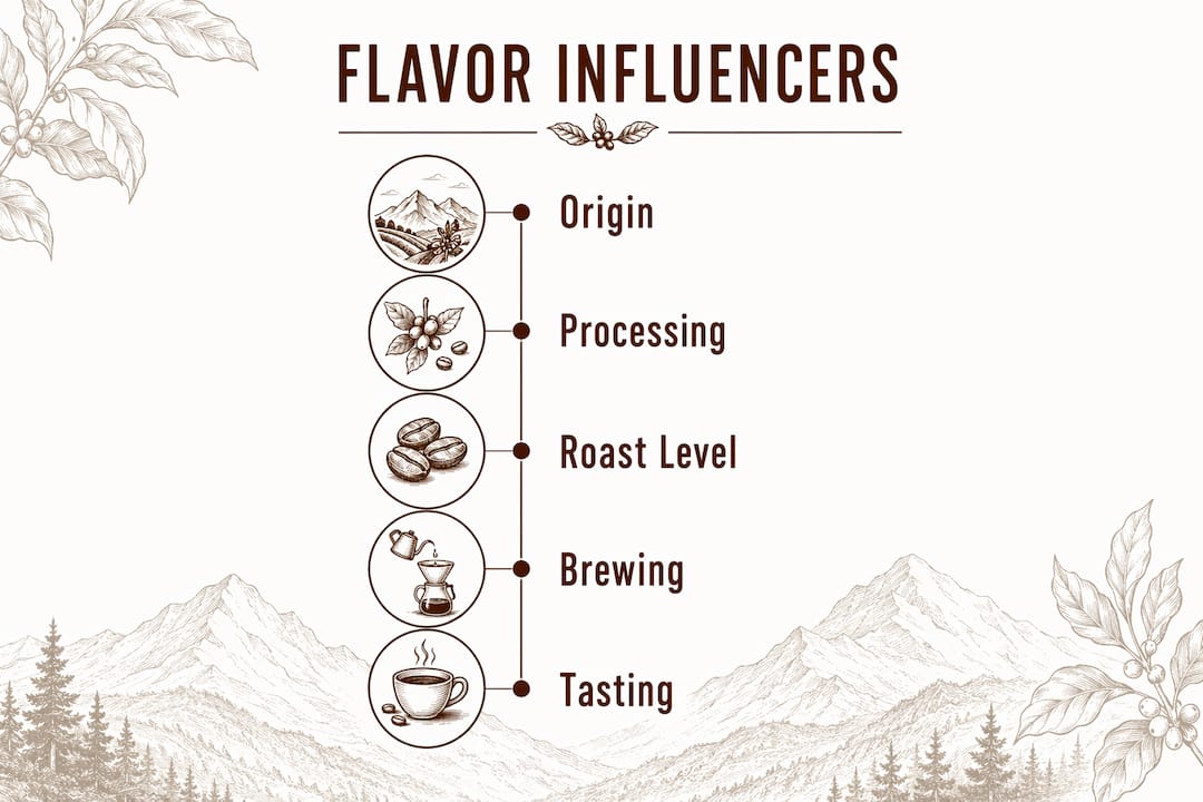 Infographic illustrating factors affecting coffee flavor