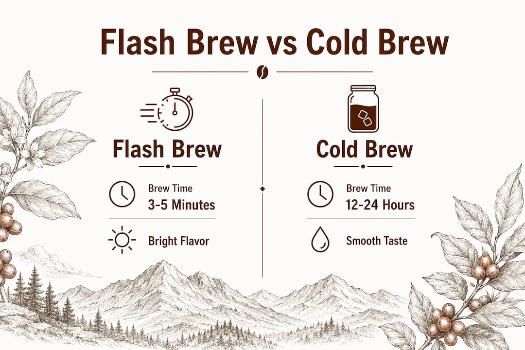 Comparison infographic of flash brew and cold brew coffee