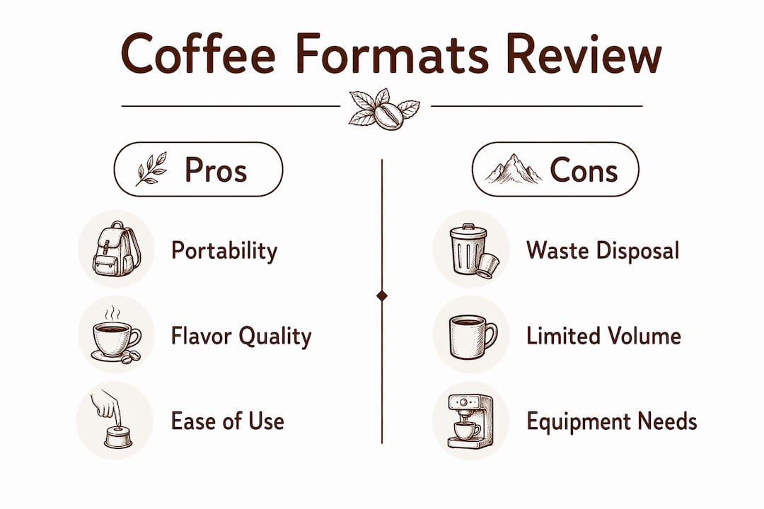 Infographic comparing pros and cons of coffee formats
