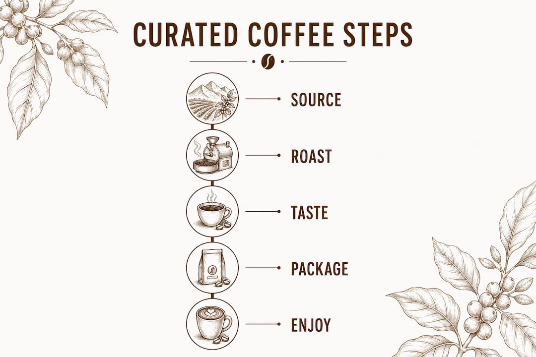 Infographic illustrating steps in curated coffee collection process