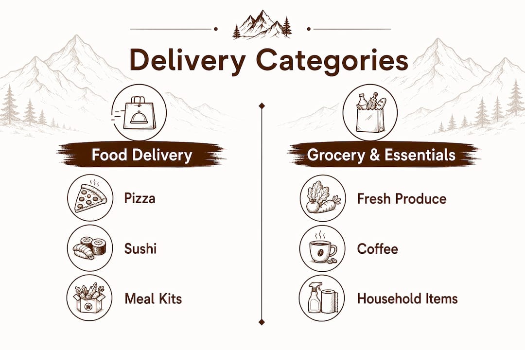 Infographic comparing food and grocery delivery categories