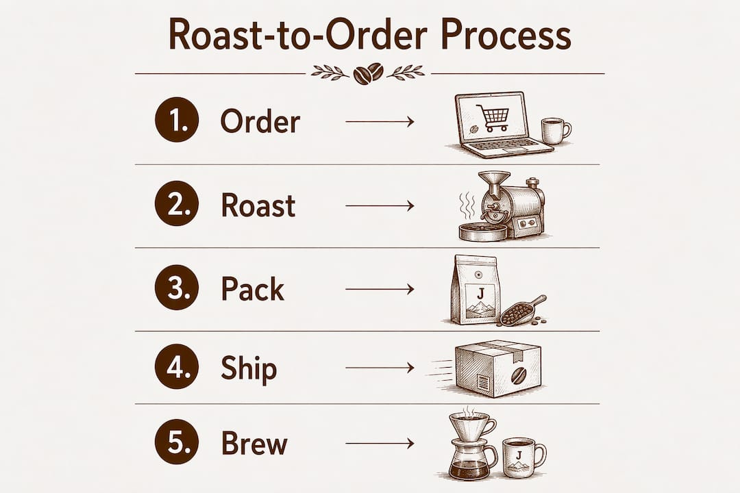 Infographic showing roast-to-order coffee steps