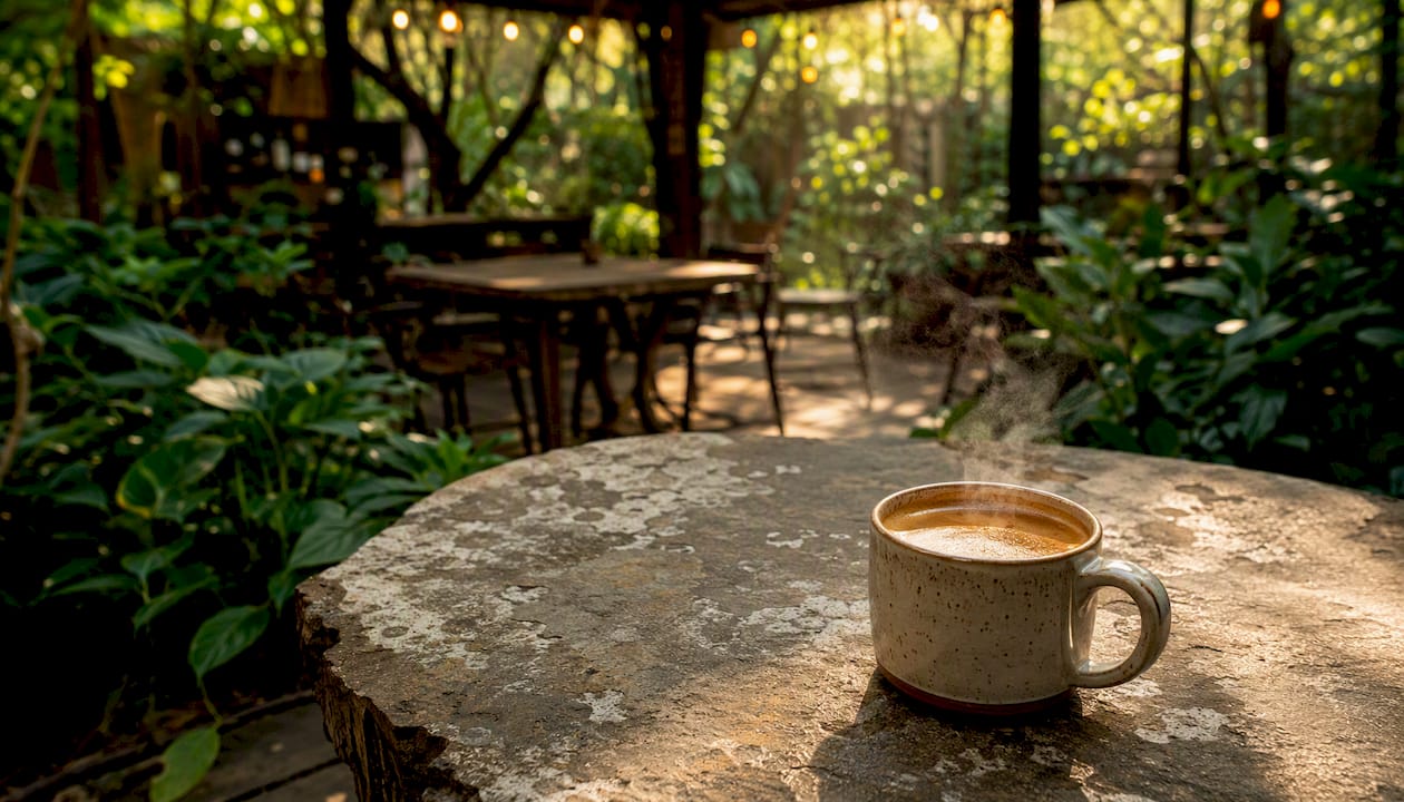 Close-up of brewed anaerobic coffee cup