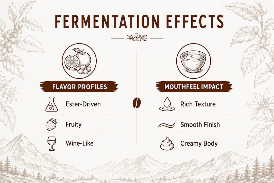 Infographic showing fermentation effects on coffee flavor and mouthfeel