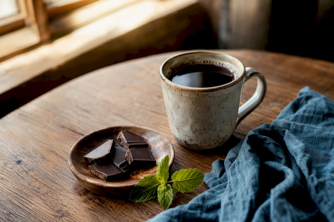 Morning pour-over coffee with milk chocolate on tray