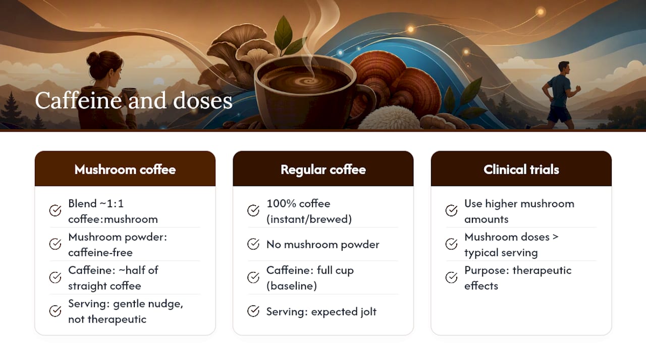 Mushroom coffee caffeine and dose comparison