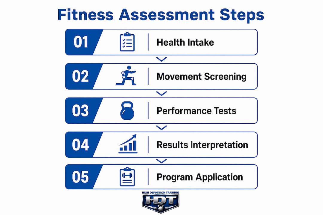 Vertical flow infographic of fitness assessment steps