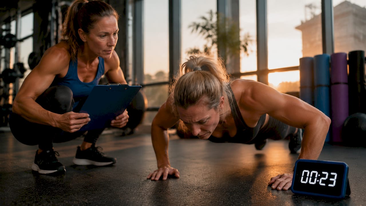 Trainer timing push-up fitness test